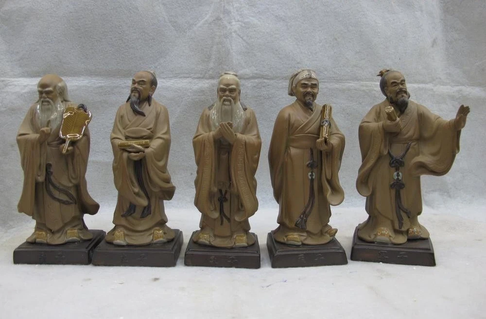 

Pottery porcelain China famous Lao Zi Kong Zi Zhuang Zi Meng Zi MoZi Statue Set