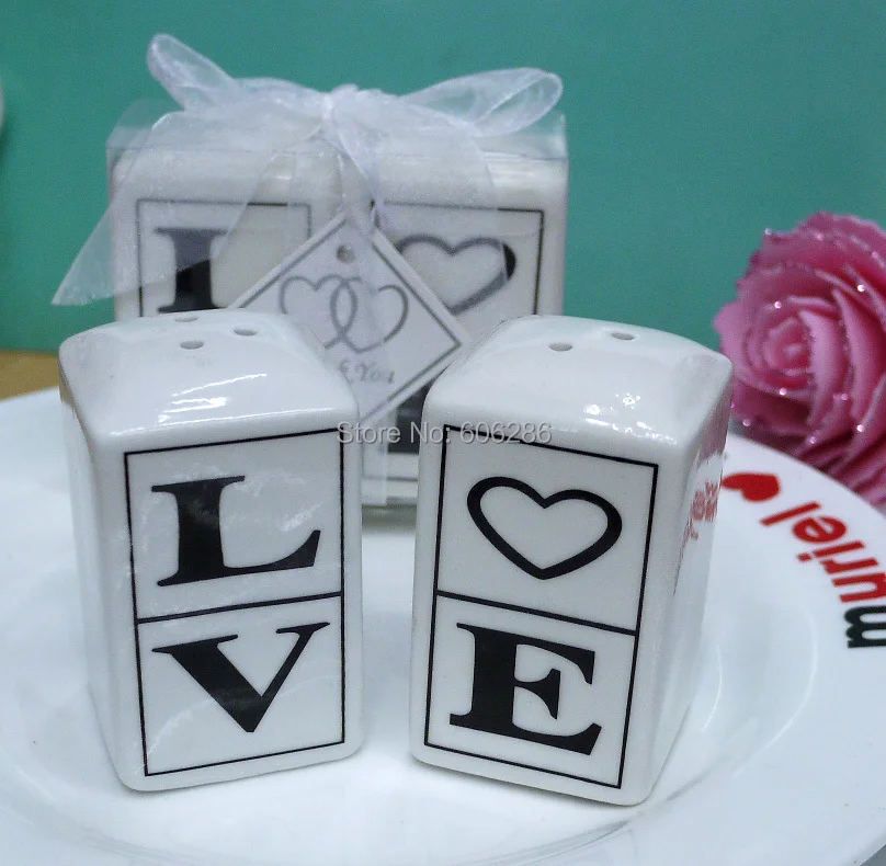 100 шт = 50 пар/лот свадебный сувенир для гостей керамическая любовь соль и перец шейкер влюбленных подарок на день Святого Валентина