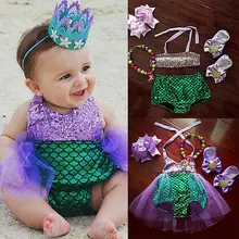 Модный хлопковый купальный костюм принцессы с пайетками для маленьких девочек Летний Пляжный