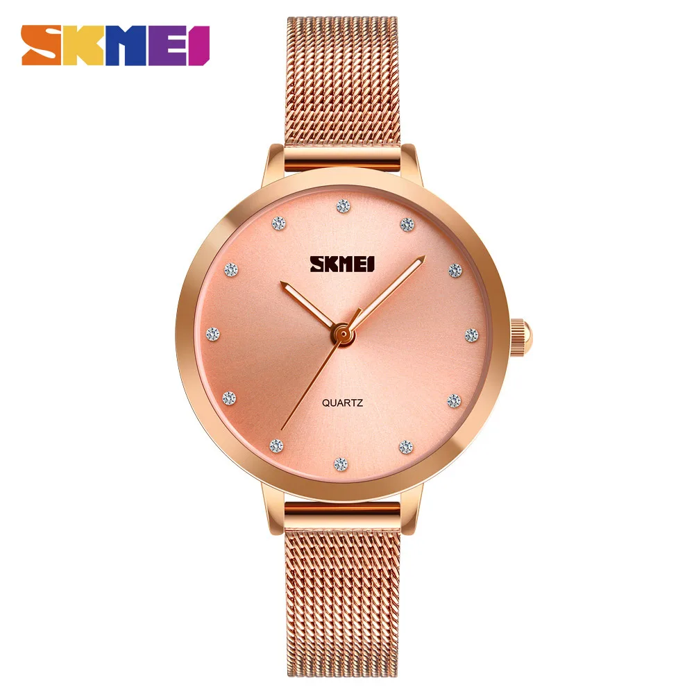 SKMEI Women Fashion Watches Luxury Stainless Steel Strap Quartz Watch Ladies Waterproof Elegant Wristwatches Relogio Feminino