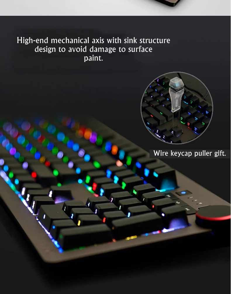 Ajazz AK60 USB проводной боковой резьба белый светильник/RGB подсветка механическая клавиатура с мультимедийной ручкой для светильник ing/регулятор громкости