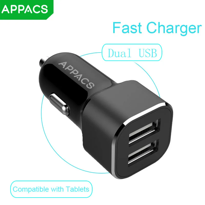 

APPACS Car Charger Dual Mouth USB 2.4A Output Fast Charging Mobile Phone Quick Charge For Samsung Xiaomi Tablet Chargers A28