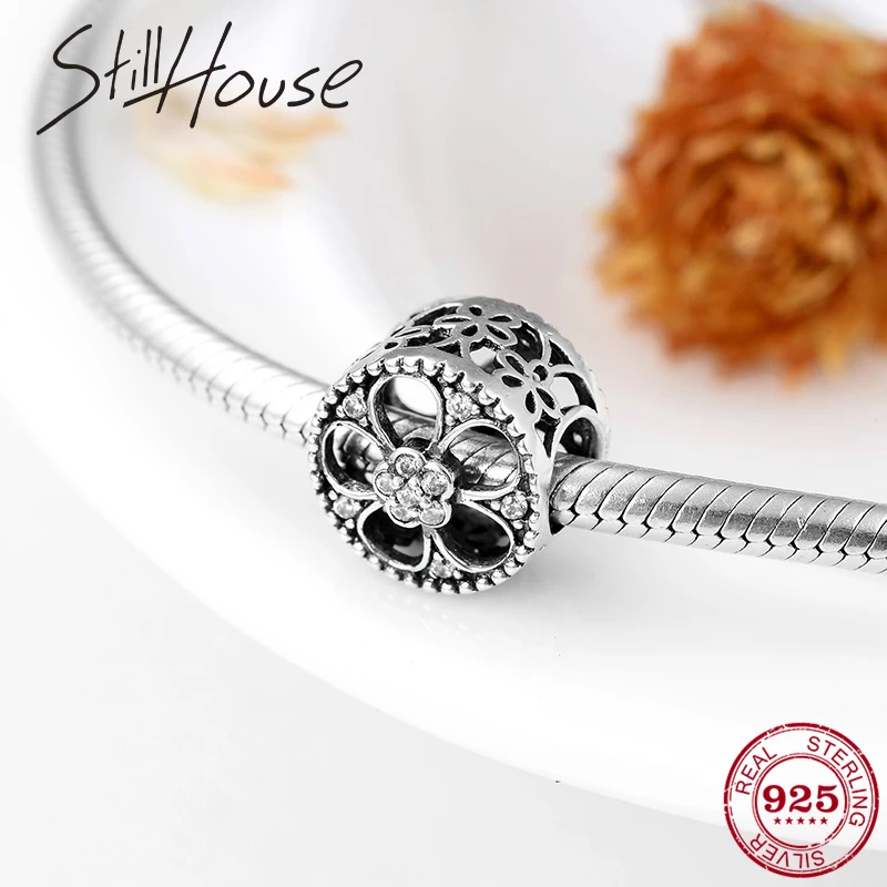

Openwork bead 925 Sterling Silver Flower pattern Fine beads Fit Original Pandora Charm Bracelet making Diy Gift 2018
