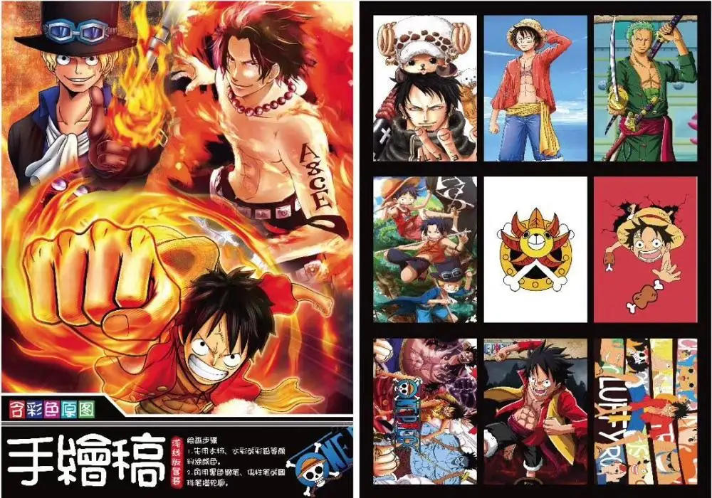 

10 pages/book Anime One piece luffy Coloring Book Painting Drawing antistress Books imitated copy book toy gift size A4