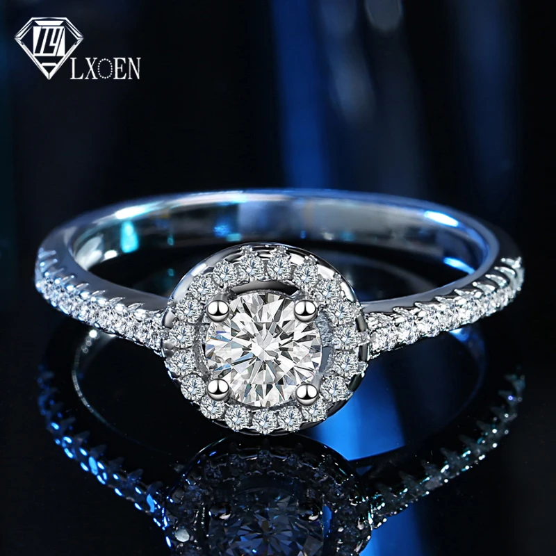 

LXOEN Fashion AAA Zircon Engagement Ring With Silver Color Inlay Round Crystal Rings for Women Party Jewelry anillos mujer