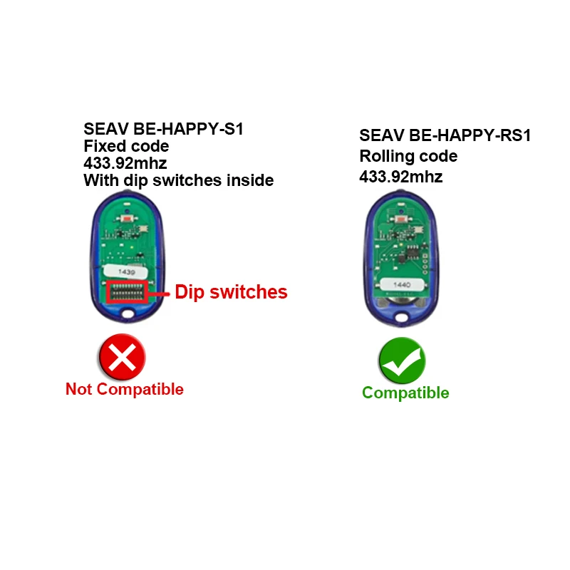 Передатчик управления гаражом SEAV BE HAPPY RS1/RS2/RS3 433 92 МГц непрерывный код SMART RS2/RS4
