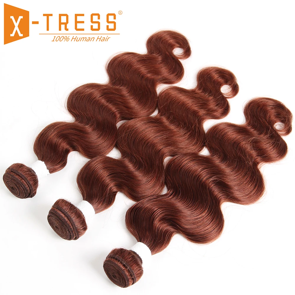 

Medium Brown Blonde Color Human Hair Weave Bundles 8-26inch X-TRESS 100% Brazilian Non-Remy Body Wave Hair Weaving Extensions
