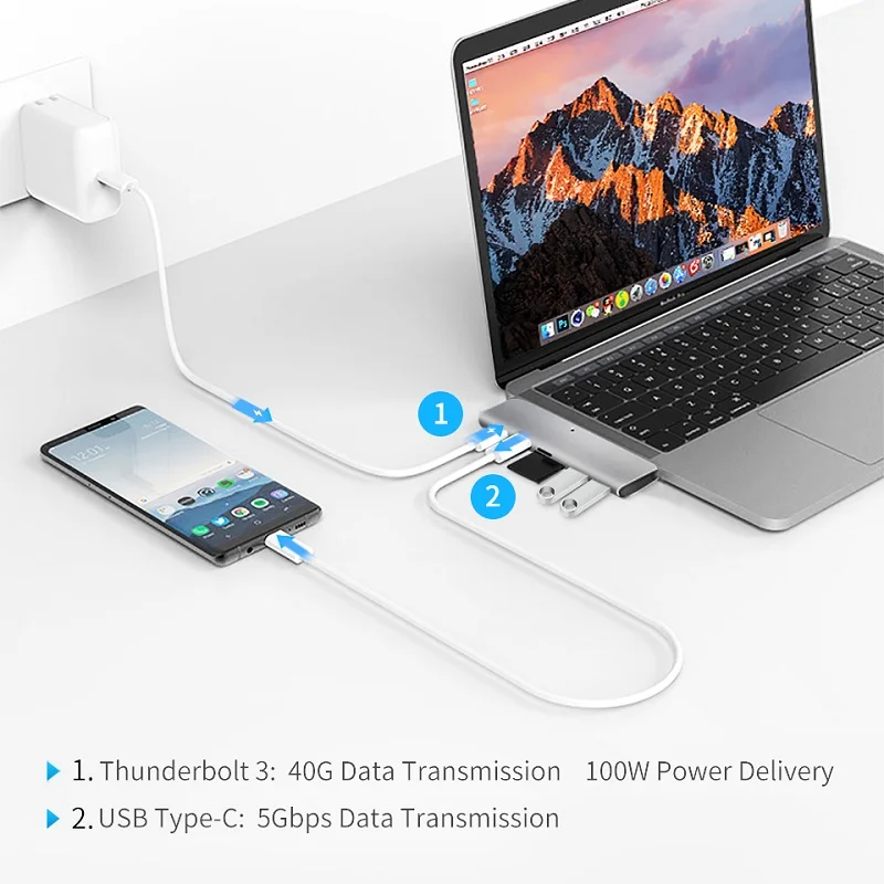 Snowkids USB C док-станция для Macbook Air Зарядное устройство Тип C 2xUSB3. 0 2xusb C HDMI SD TF 7in1 для MacBook Pro Thunderbolt