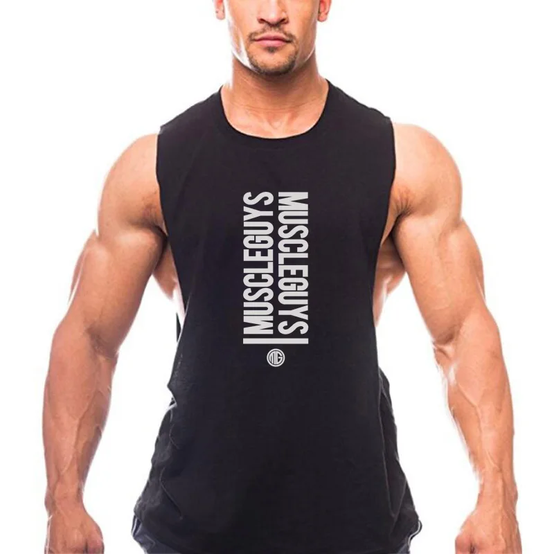 Muscleguys Letter Print Fitness Cotton Sleeveless Shirt Workout Clothing Gyms Stringer Vest Men Tank Tops Sexy Undershirt Man | Мужская