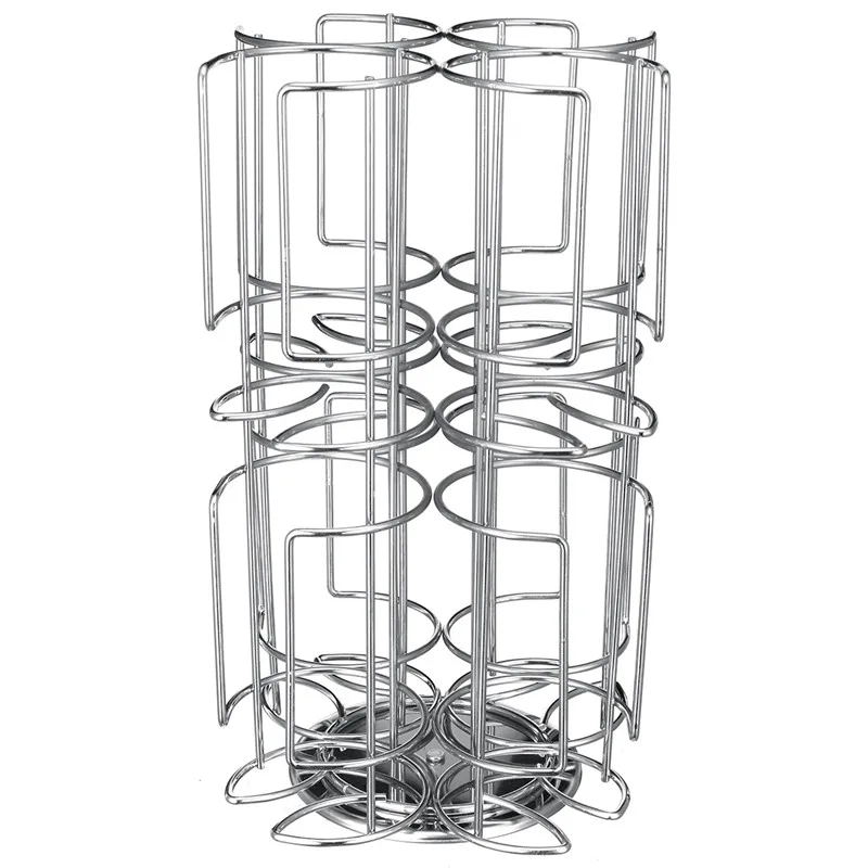 8 Holes Rotating Base Metal Chrome Tower Stand Coffee Capsule Pods Holder Revolving Display Storage Rack