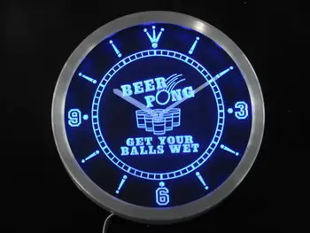 

nc0378 Beer Pong Get your Balls Wet Bar Neon Sign LED Wall Clock
