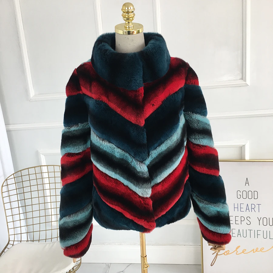 

short multicolor rex rabbit fur coat standing color for winter warm thick fur coat jacket 100% genuine rex rabbit fur