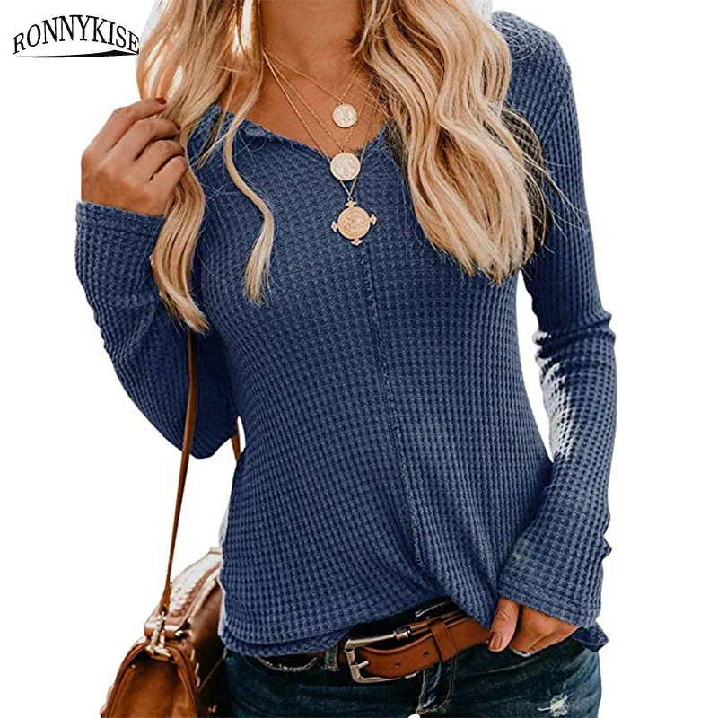 

RONNYKISE Knitted Sweaters Women Fashion Sexy V-neck Long Sleeve Pullovers Autumn and Winter Sweaters Outdoor Wear