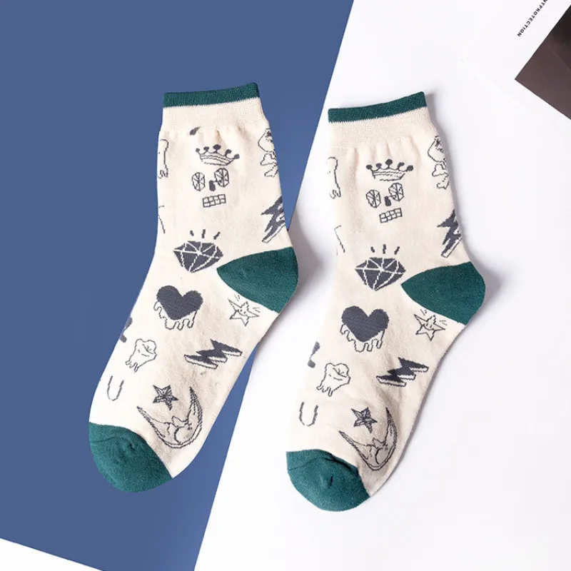 SP& CITY, Женские Короткие Носки с рисунком граффити, Харадзюку, модные хипстерские носки хлопковые с забавным рисунком, крутые женские короткие носки - Цвет: Green