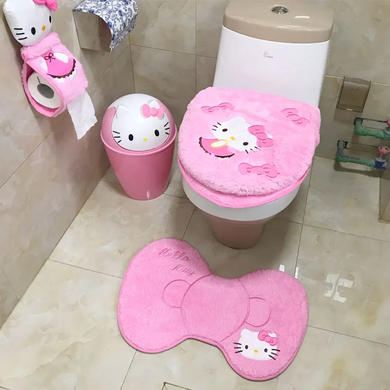 

Cartoon Kitty Soft Warm Fur Bathroom Carpet Set Toilet Seat Cover Set