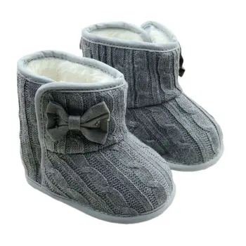 

Lovely Baby Boys Girls Knit Bowknot Faux Fleece Snow Boot Soft Sole Kids Wool Baby Shoes 0-18M