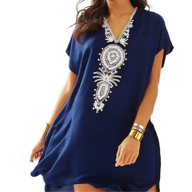 

Embroidery Caftan Beach Tunic Cotton Beach Cover up Saida de Praia Swimsuit Women Bikini cover up Pareo Sarong Beachwear