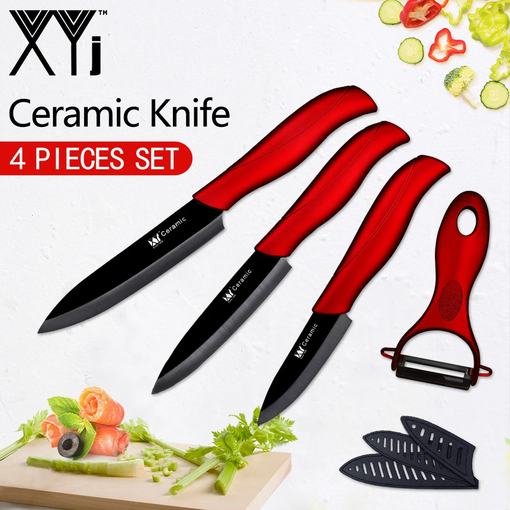 

XYj Kitchen Ceramic knives Set 3" Paring 4" Utility 5" Slicing + Free Peeler Black Blade Multi-color Handle Kitchen Accessories