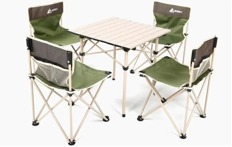 

Outdoor Folding Table Chair 5Pieces Portable Storage Stool Camping Leisure Table Aluminum Alloy Set