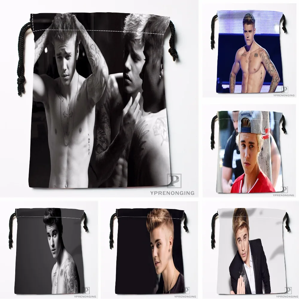 Custom Justin Bieber Drawstring Bags Printing Travel Storage Mini Pouch Swim Hiking Toy Bag Size 18x22cm