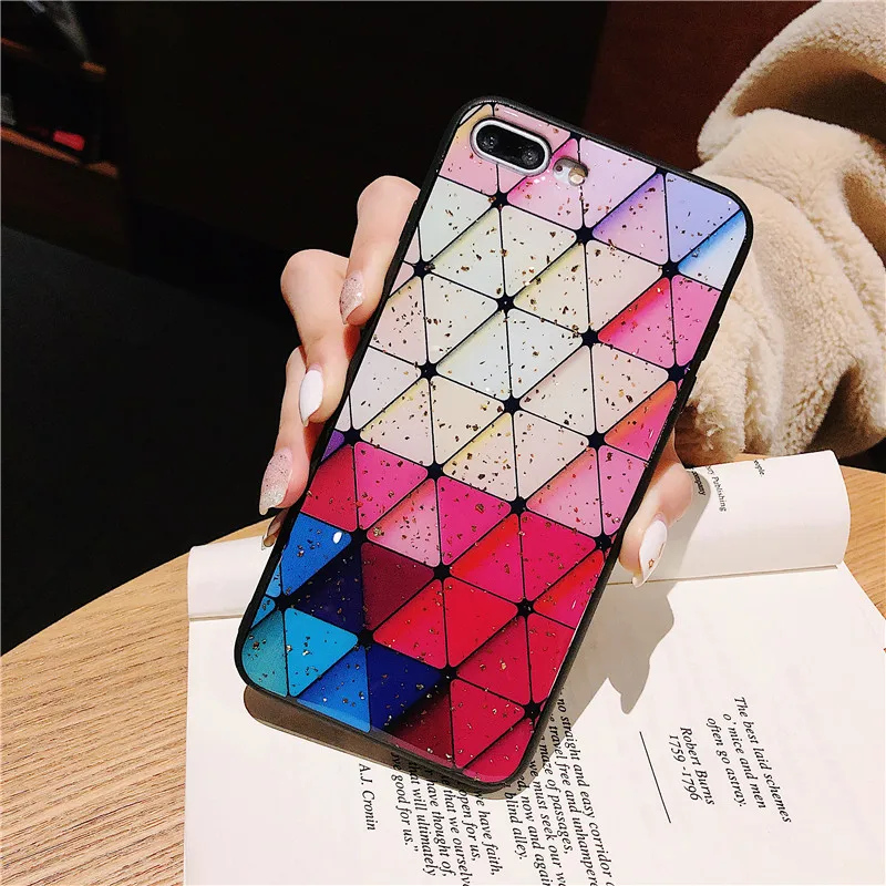 Luxury Gold Foil foil triangle Phone Case For iPhone 6 6s 7 8 Plus X XR XS Max Soft Cover for Glitter FUNNDA |