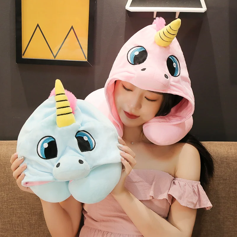 

1pc 30CM kawaii Unicorn Stuffed U-Pillow Shape with Hat Plush Toys Cute Totoro Bear Cats Airplane Car Neck Pillow Dolls