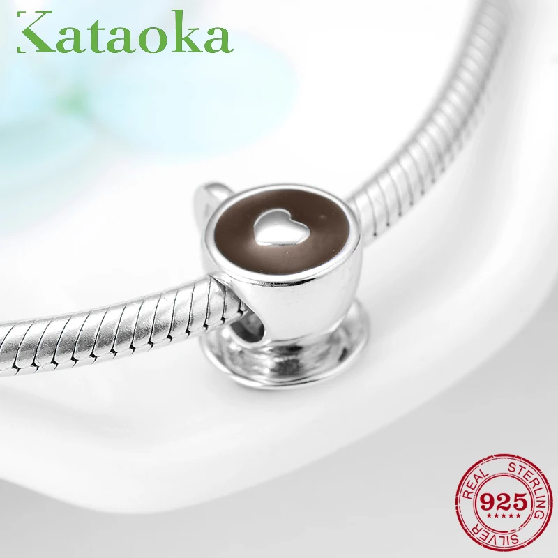 

Leisure time a cup of coffee with Heart Fashion 925 Sterling Silver Bead fit Women Pandora Bracelets Charm DIY Jewelry 2018