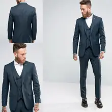 Latest Coat Pant Designs Navy Blue Peaked Lapel Formal Gentle Custom Suit 3 Pieces Slim Fit Fashion Tuxedo Vestidos De Fiesta C