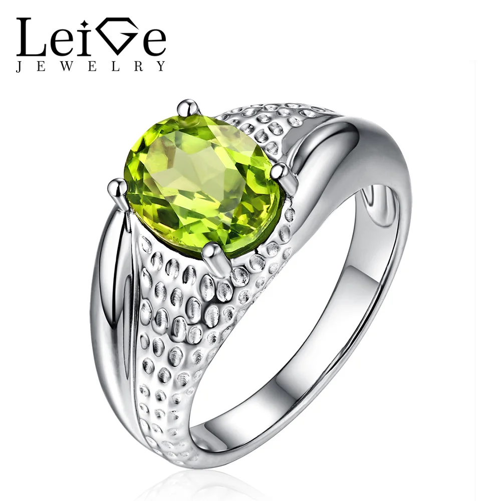 Leige Jewelry Natural Peridot Ring Green Gemstone Oval Cut Sterling Silver Engagement Promise