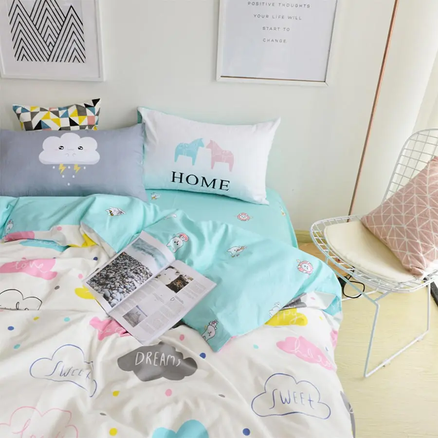 cartoon colorful cloud bed set cotton teen kid twin full queen king cloud sheet set