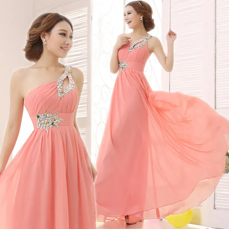 Breve-elegante-Vestido-de-Um-Ombro-Baratos-Coral-Damas-De-Honra-Vestidos-Longos-Chiffon-Vestido-2017