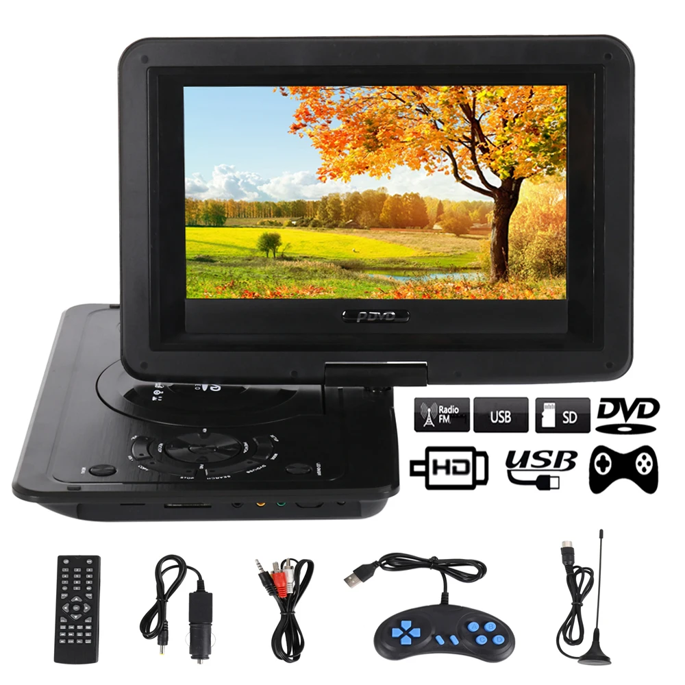 

10.1inch Portable Mini DVD Player HD TV Home Car-DVD-Player VCD MP3 CD Game Player 16:9 Rotate LCD Screen EU Plug with Remote