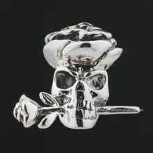 925 стерлингового серебра роза череп цветок мужской Байкер-рокер серьги гвоздики 8R003_# пара