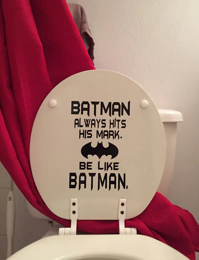 Batman Always Hits His Mark Quotes Toilet Decal Bathroom Sticker Vinyl Home Decor WC Waterproof Mural Removable 3507