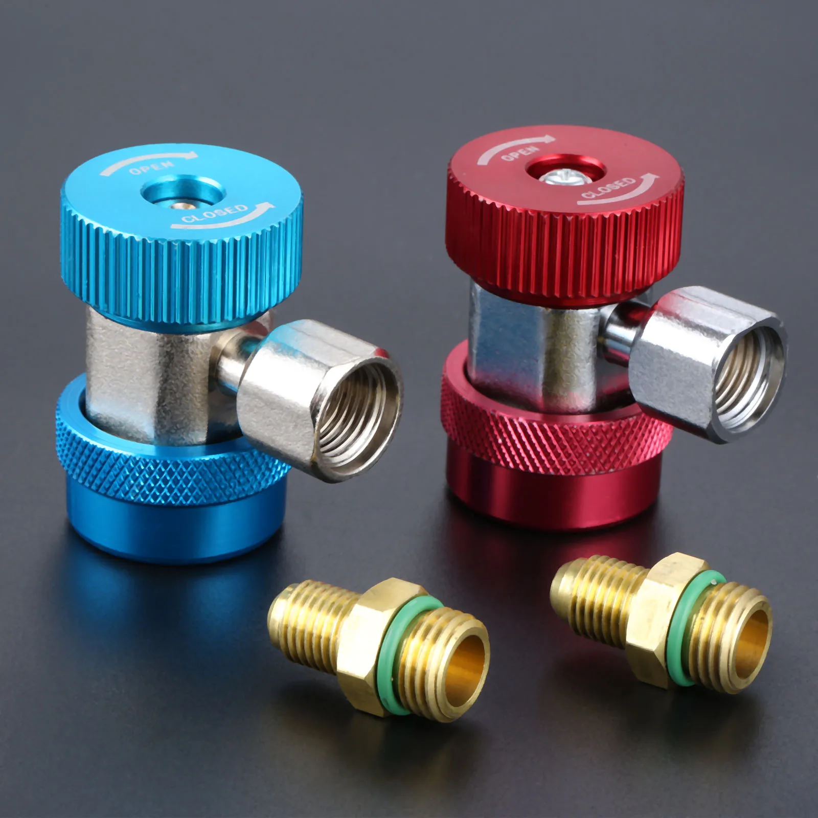 

Auto Freon R134A AC Air Condition Adjustable Quick Coupler Refrigerant 1/4" SAE H/L Adapter Connector Manifold Gauge Set