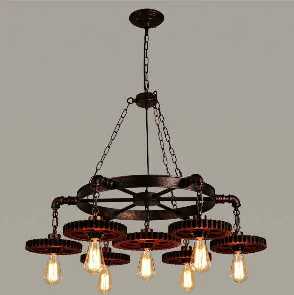 Retro Metal Chandelier Loft Industrial Gear Lamp Creative Restaurant Cafe Bar Clothing Store American Vintage Wrought Iron lamp