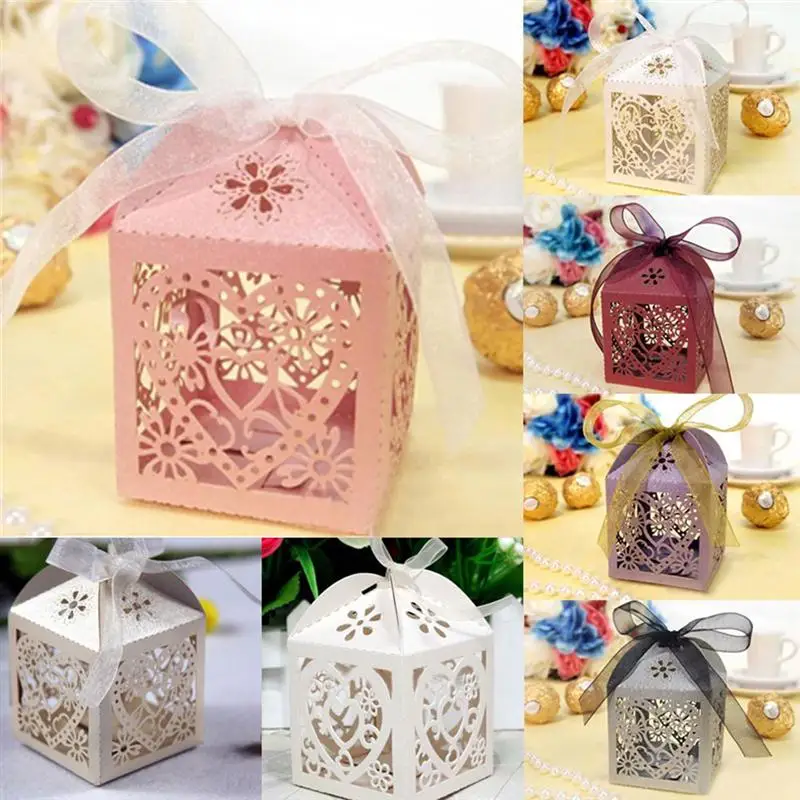 50 шт Любовь Сердце праздничный свадебный сувенир коробочки для леденцов с ленточками украшения стола конфеты сумки