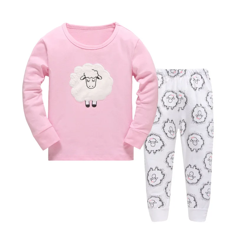 Children Super Owl Warm Cotton Clothing Suit Baby Girls Deer Pyjamas T-shirt Stripe Pants 2pcs Kids Pajamas Set