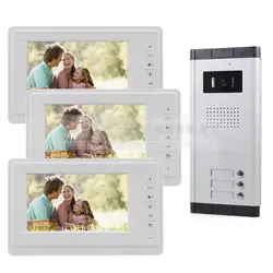 Diysecur 7 "проводной Квартира видео-телефон двери аудио и видео домофон Системы ИК Камера для 3 семей