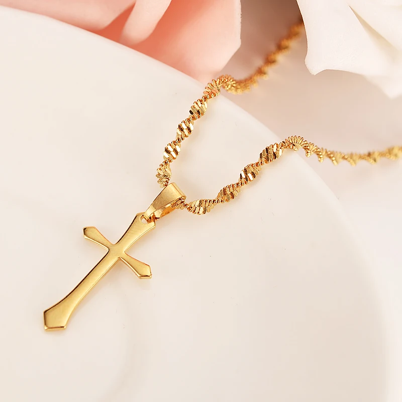 Маленький крест ожерелье и набор серег золотой цвет католический религиозный