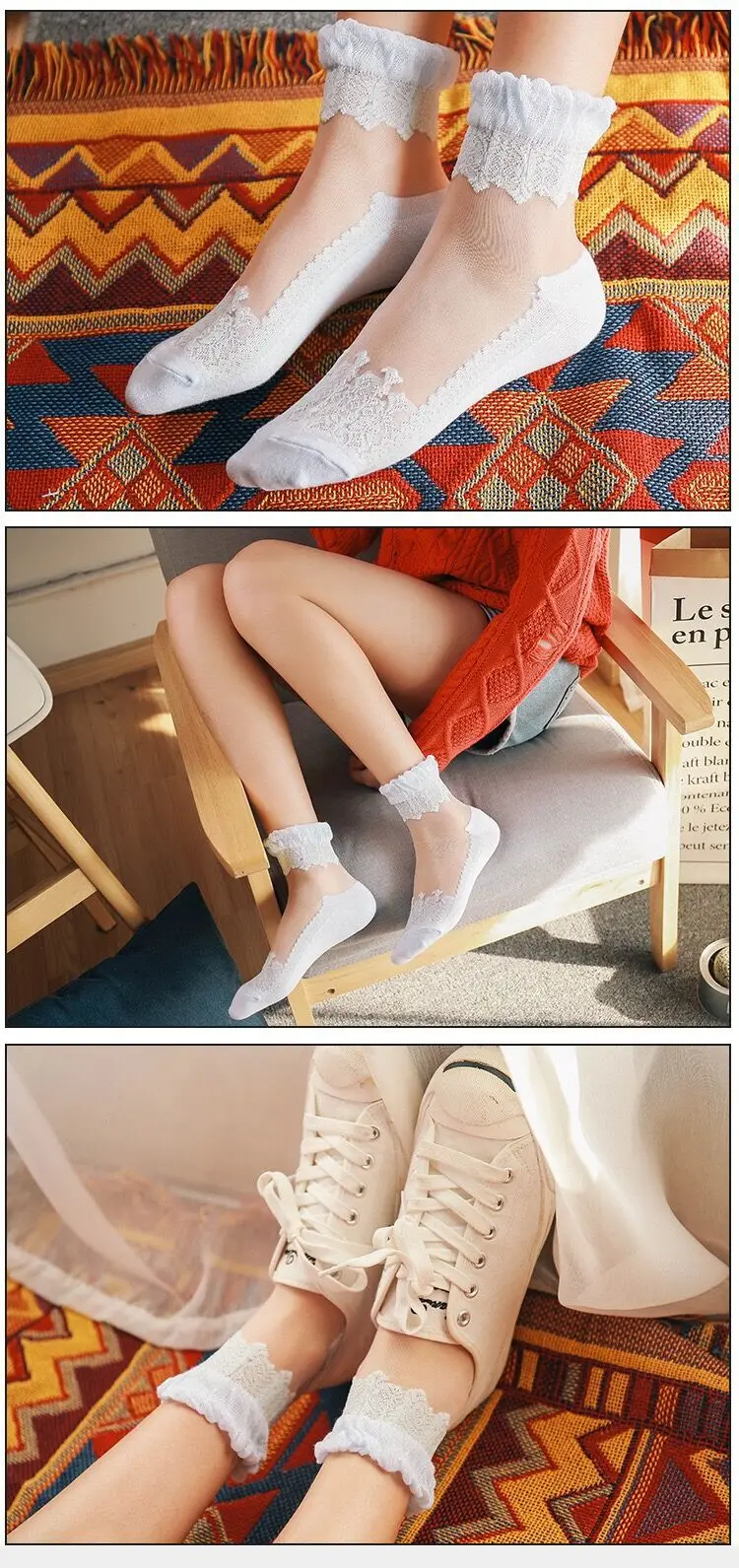 Женские Кружевные Гофрированные носки, мягкие удобные прозрачные шелковые хлопковые эластичные сетчатые вязаные прозрачные женские носки, 6 пар/лот