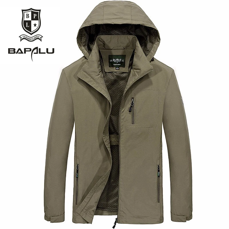 

Spring Autumn Thin Jacket Men Solid Color Breathable lapel Jacket Men's Casual Hooded Jacket Coat Size M-4XL BC9878
