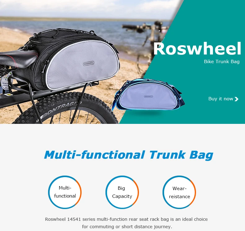 Top Roswheel 14541 Mountain Road Bike Bicycle Cycling Rear Seat Rack Trunk Bag Pack Pannier Carrier Shoulder Bag Handbag 13L 0
