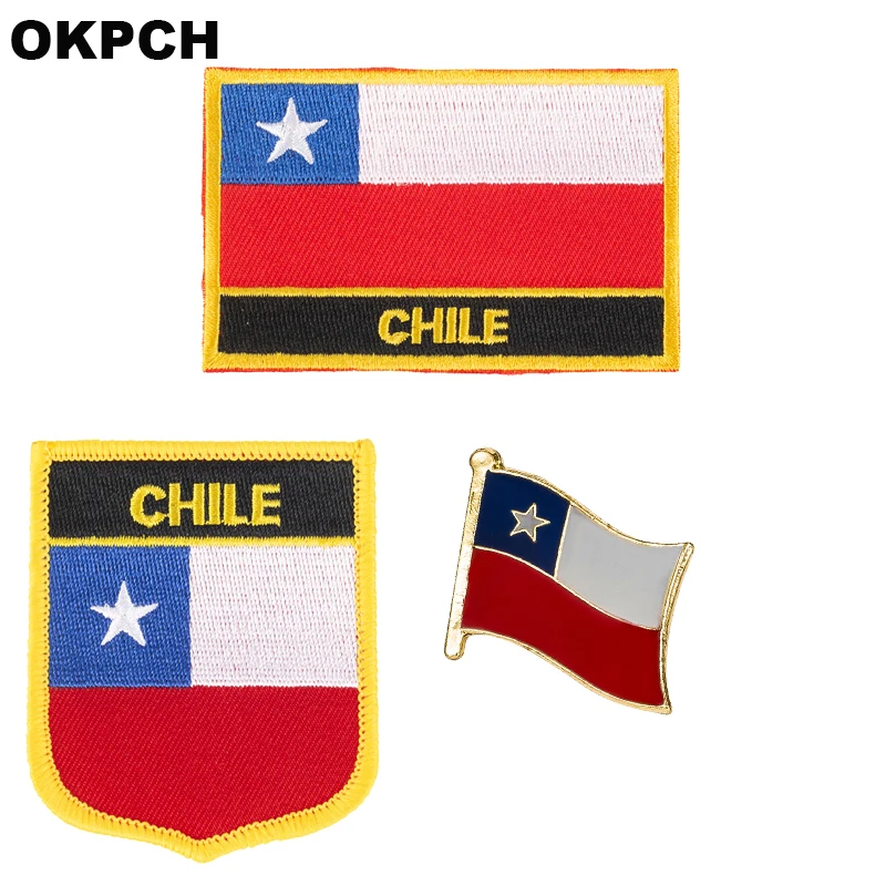 

Chile flag patch badge 3pcs a Set Patches for Clothing DIY Decoration PT-0216-3