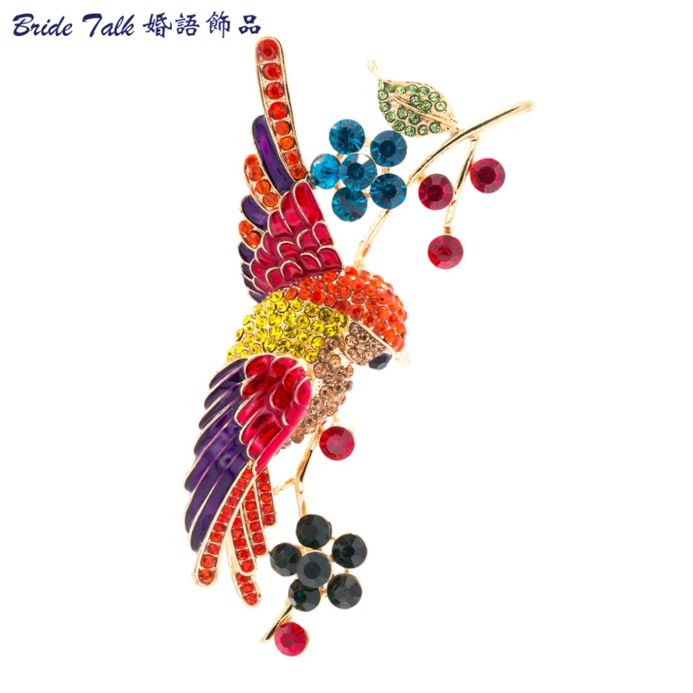 

Vintage Flower Hummingbird Bird Brooch Pin Rhinestone Crystal Multi Enamel Brooches for Women Jewelry 6008