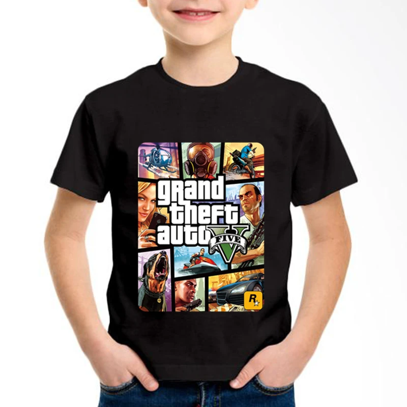 Детские хлопковые футболки с принтом уличная борьба и GTA 5 Модные летние мягкие