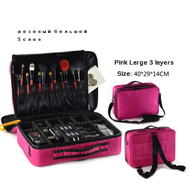 Для женщин модная косметичка путешествий Органайзер для макияжа Профессиональный органайзер для косметики косметическая сумочка сумки Красота чехол для визажиста - Цвет: Pink L 3 Layers