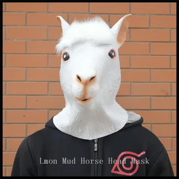 

Halloween Party Cosplay Popular Alpaca Grass Mud Horse Mask Halloween Latex Cos Party Horse Mask Animal Full head Mask in stock