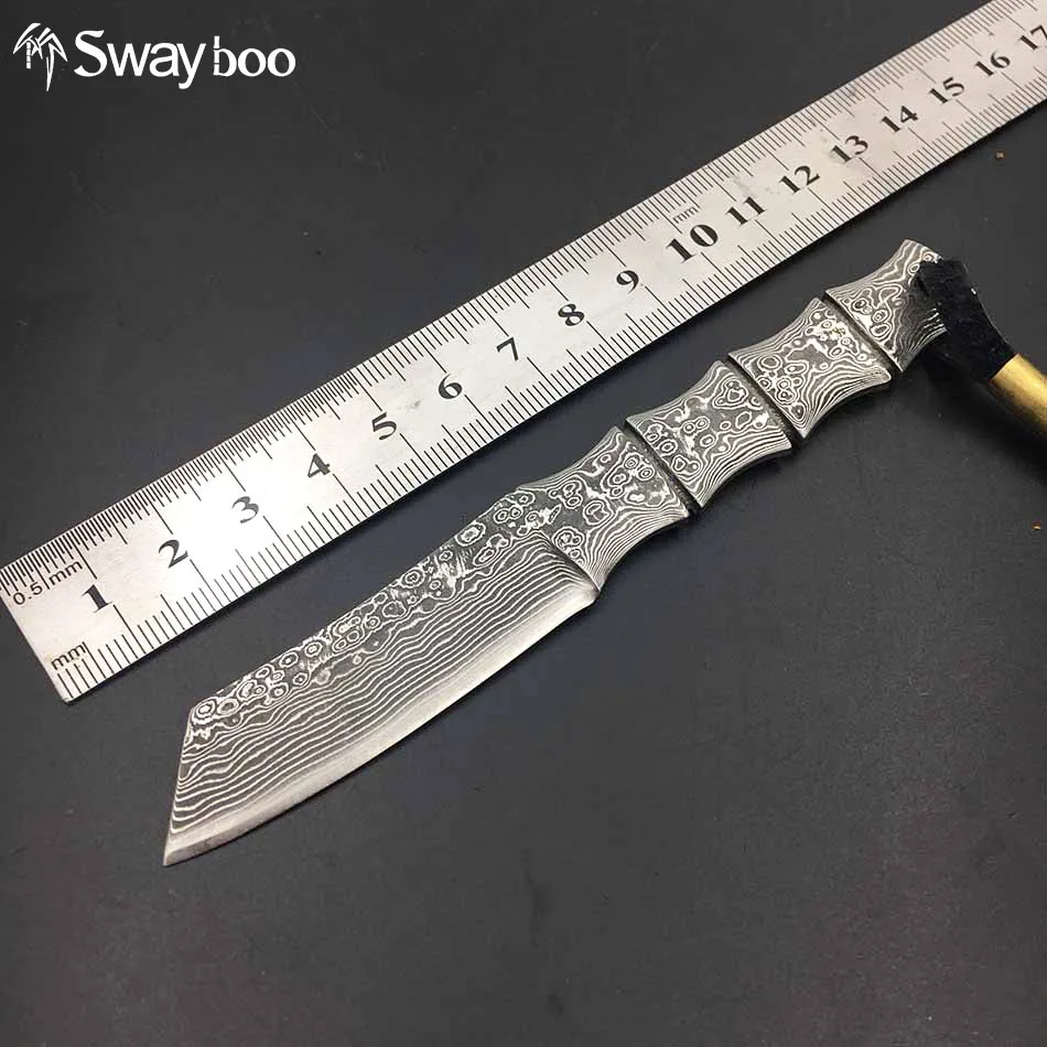 Bamboo shape Damascus steel Outdoor Camping knife Portable Survival