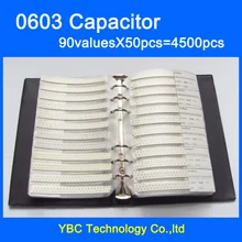 0603 SMD конденсатор Образец книга 90 валов X 50 шт = 4500 шт 0.5пФ~ 2,2 мкФ набор различных конденсаторов упаковка